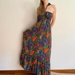 Mango Floral Halter Maxi Dress Size 6